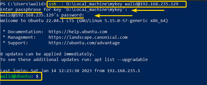 Accessing the server using the private key and ssh command in Linux