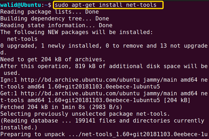 Installing "net-tools" package