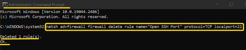 Deleting a rule in Windows
