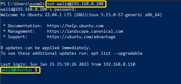 Accessing the server from remote location using the ssh command in Linux