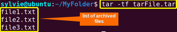View the List of Archived Files of an Archive