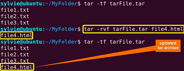 Update Tar Archive Using the “tar” Command in Linux