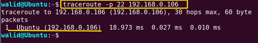 Testing port using the traceroute command in Linux