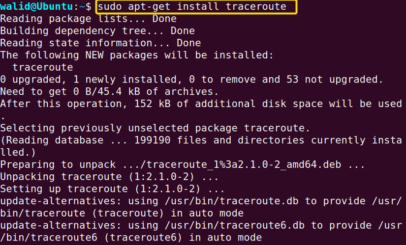 Installing the traceroute command in Linux