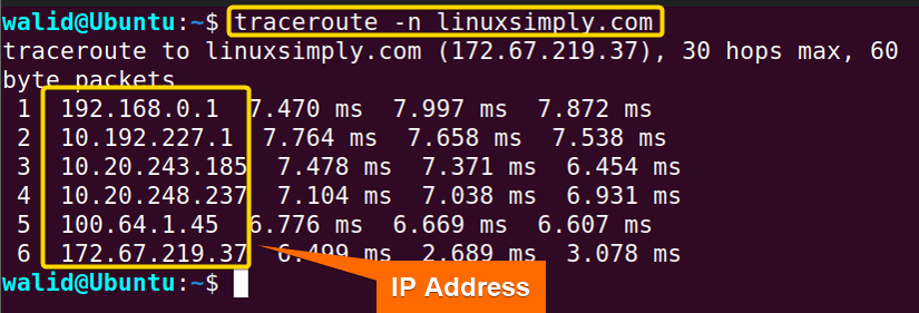 Hiding hostname of the traceroute command in Linux