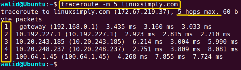 Setting maximum hops number of the traceroute command in Linux