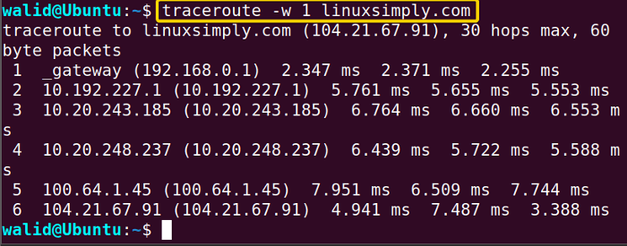 Limiting response time of the traceroute command in Linux