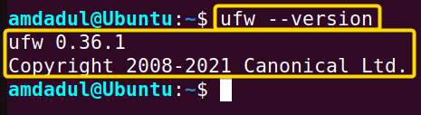 Showing the version of ufw command in Linux.