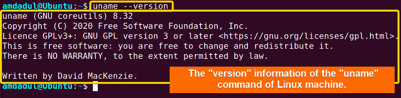 Showing the version of the uname command in Linux