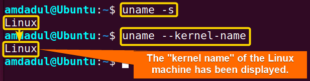  Showing the kernel name of Linux machine