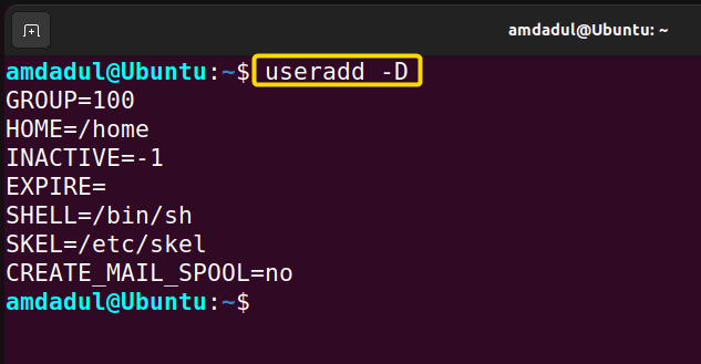 Default value of useradd command.