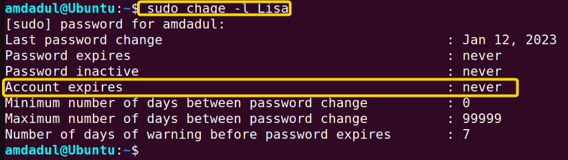 Showing the account details of user Lisa.