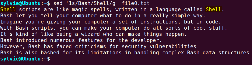 Replace all the occurrences of Bash with Shell using sed command