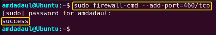 A new port has been added to the firewall using the firewall-cmd command in Linux.