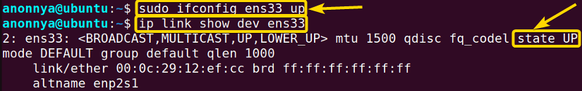 Bringing an Interface Up Using the ifconfig Command in Linux.