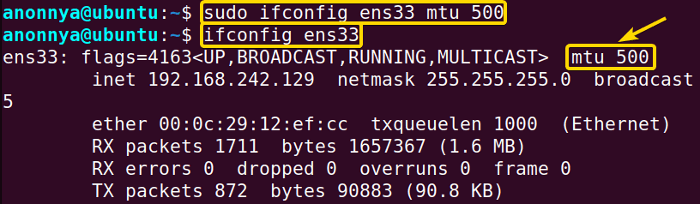 Setting MTU size Using the fconfig Command in Linux.
