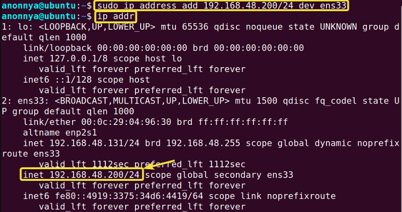 Adding IP Address to an Interface Using the ip Command in Linux.