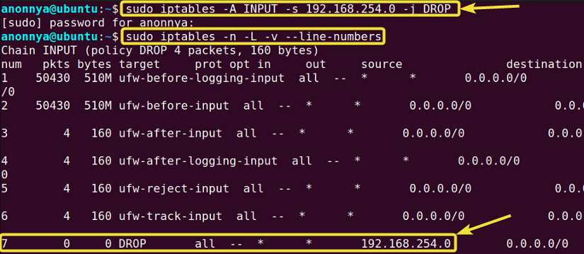 Blocking an IP Address Using the iptables Command in Linux.