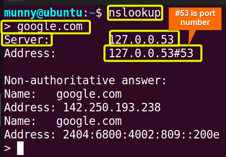 Use nslookup command in linux in interactive mode.