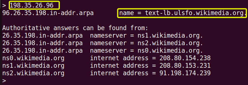 Do reverse dns search using the nslookup command in linux.