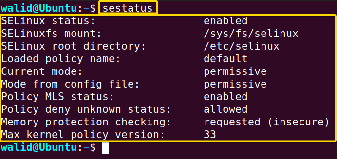 Using the sestatus command in Linux