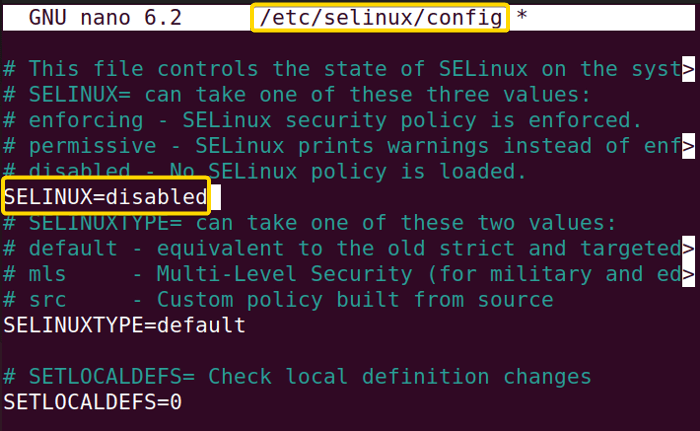 Editing SELinux config file