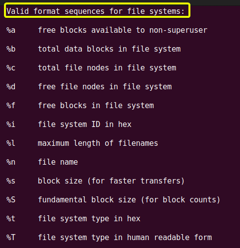 Valid formats for the files of the stat commands.