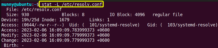 View original file status of the symlink using the stat command in linux.