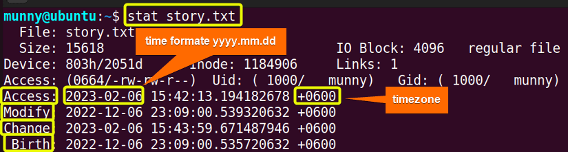 Understand the timestamps of the output of the stat command in linux.