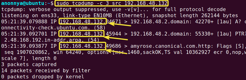 Filtering Packets by Source IP Address Using the tcpdump Command in Linux.