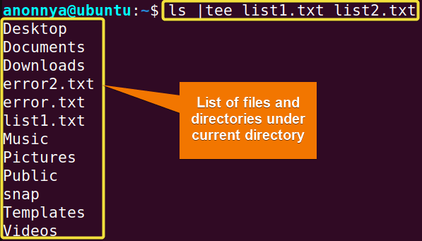 Writing Command Output to Multiple Files Using the tee Command in Linux.