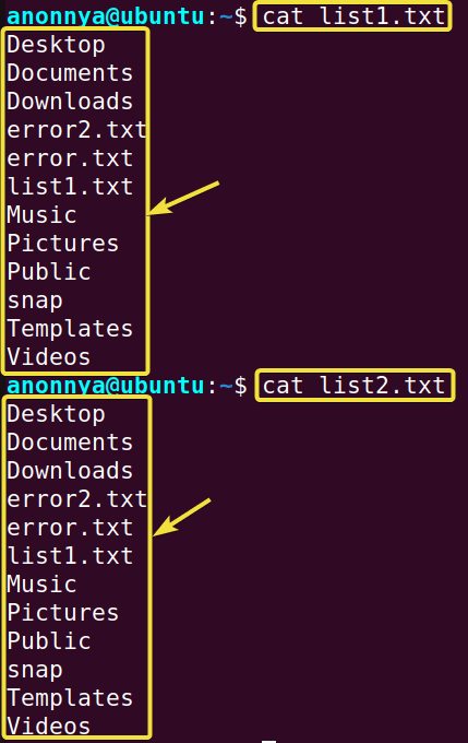 Viewing file contents using cat command in linux.