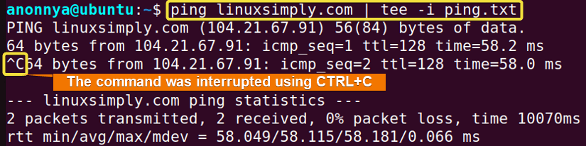 Ignoring Interrupts Using the tee Command in Linux.