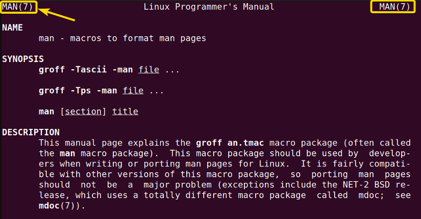 Viewing Particular Section of a Command from Man Page.