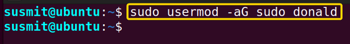 Adding the new user named donald to the sudo group.