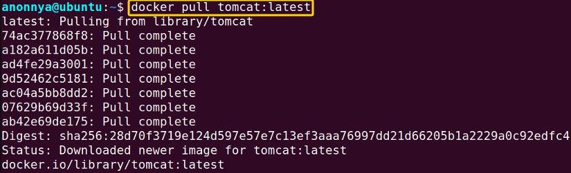 Downloading latest tomcat docker image file.