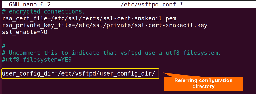 Mentioning user config directory for in the vsftpd.conf file for "ubuntu create ftp user for specific directory"