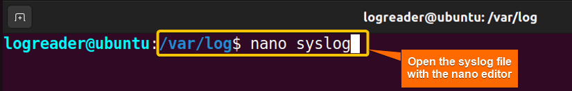 Open log file in nano editor to create a user in ubuntu as read only access to log folder.