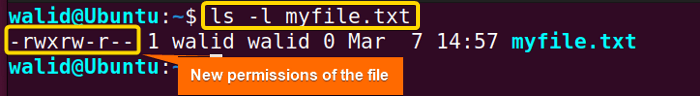 New permissions of the regular file