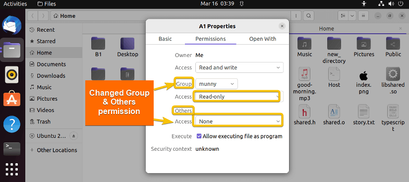 Change file permissions using GUI.