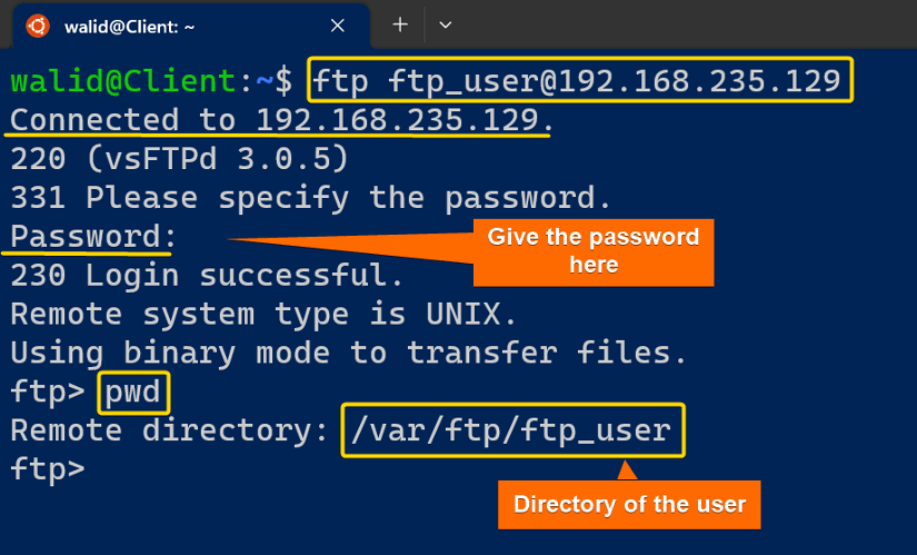 Accessing the server from client to verify this "ubuntu create ftp user for specific directory"
