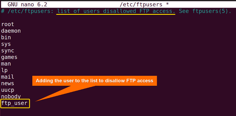 Adding 'ftp_user" to the disallowed list