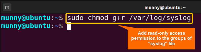 Set permissions for the log file using the chmod command in Linux.