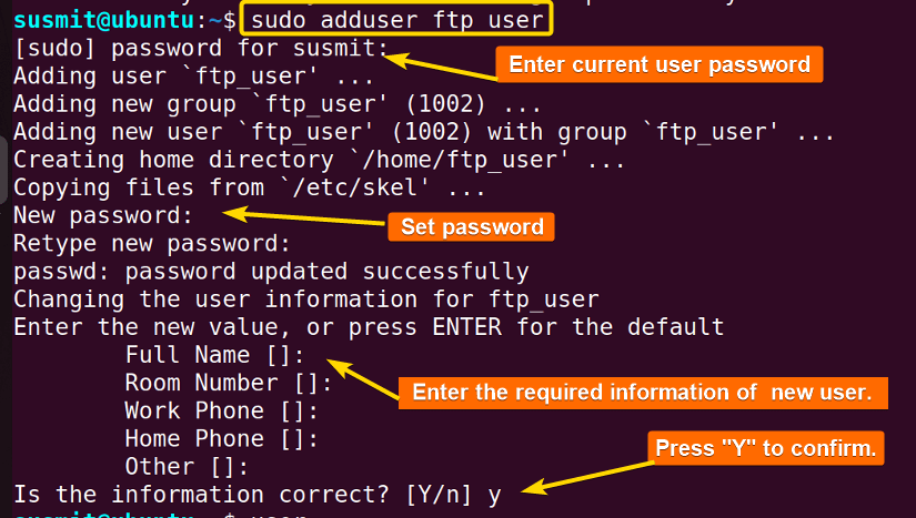 Creating a FTP user.