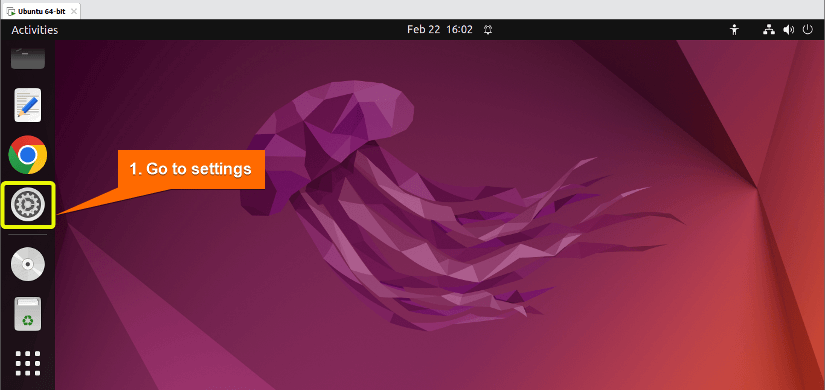 Ubuntu settings menu to create a user
