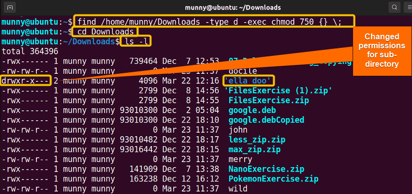 Change directory permission recursively using find command in Linux.
