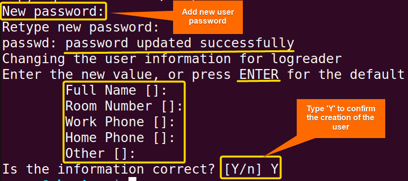Set new password to create a user in ubuntu as read only access to log folder.