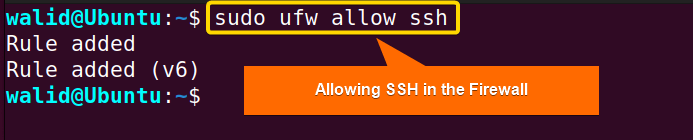 Allowing ssh connection in the firewall 