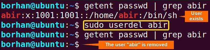 delete user in Ubuntu