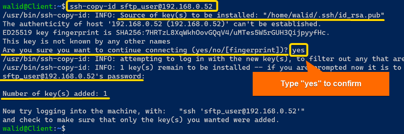 sending the public key to the server for "how to create a new sftp user in ubuntu with a new ssh key"